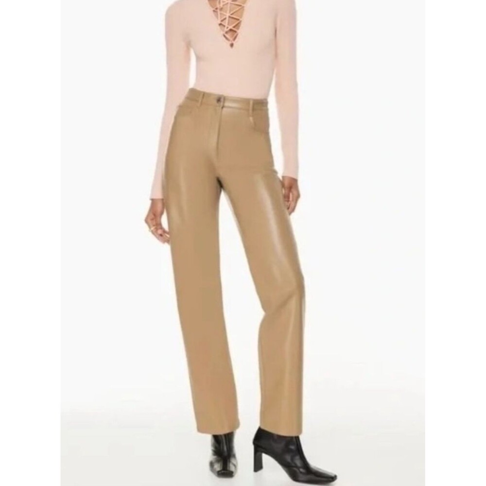 Aritzia Wilfred Melina Pant Saville Tan Vegan Faux Leather Pants SZ 0